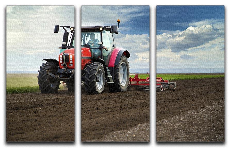 Red Tractor 3 Split Panel Canvas Print showcasing a vibrant tractor design across three canvases.