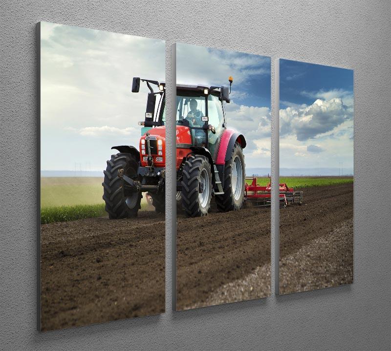Red Tractor 3 Split Panel Canvas Print showcasing a vibrant tractor design across three canvases.