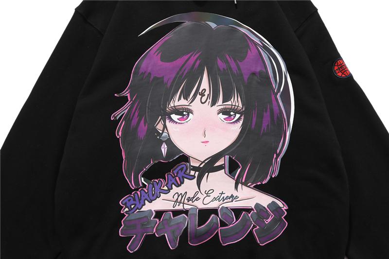 Reflective Anime Hooded Sweatshirt featuring vibrant cartoon designs, suitable for both men and women, made from soft cotton material.