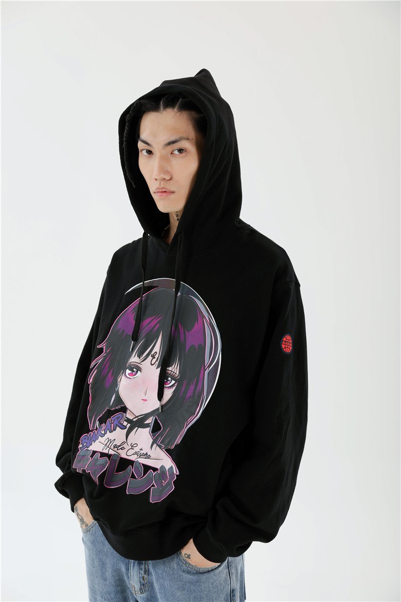 Reflective Anime Hooded Sweatshirt featuring vibrant cartoon designs, suitable for both men and women, made from soft cotton material.