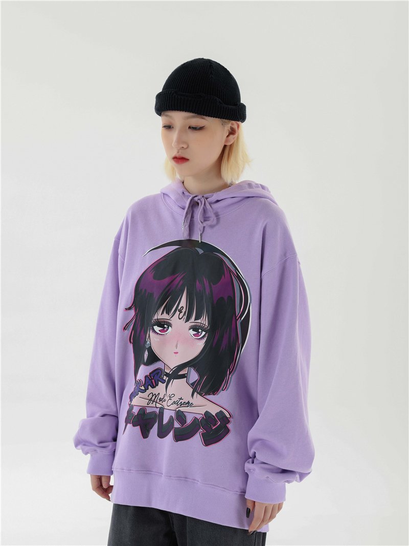 Reflective Anime Hooded Sweatshirt featuring vibrant cartoon designs, suitable for both men and women, made from soft cotton material.