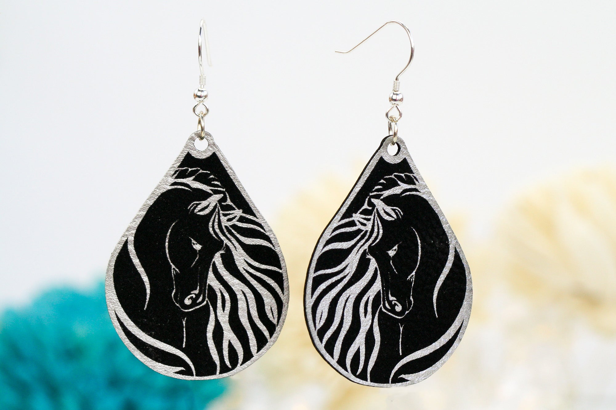 Regal Gypsy Horse Head Earrings in multiple colors, featuring lightweight faux leather and sterling silver accents.