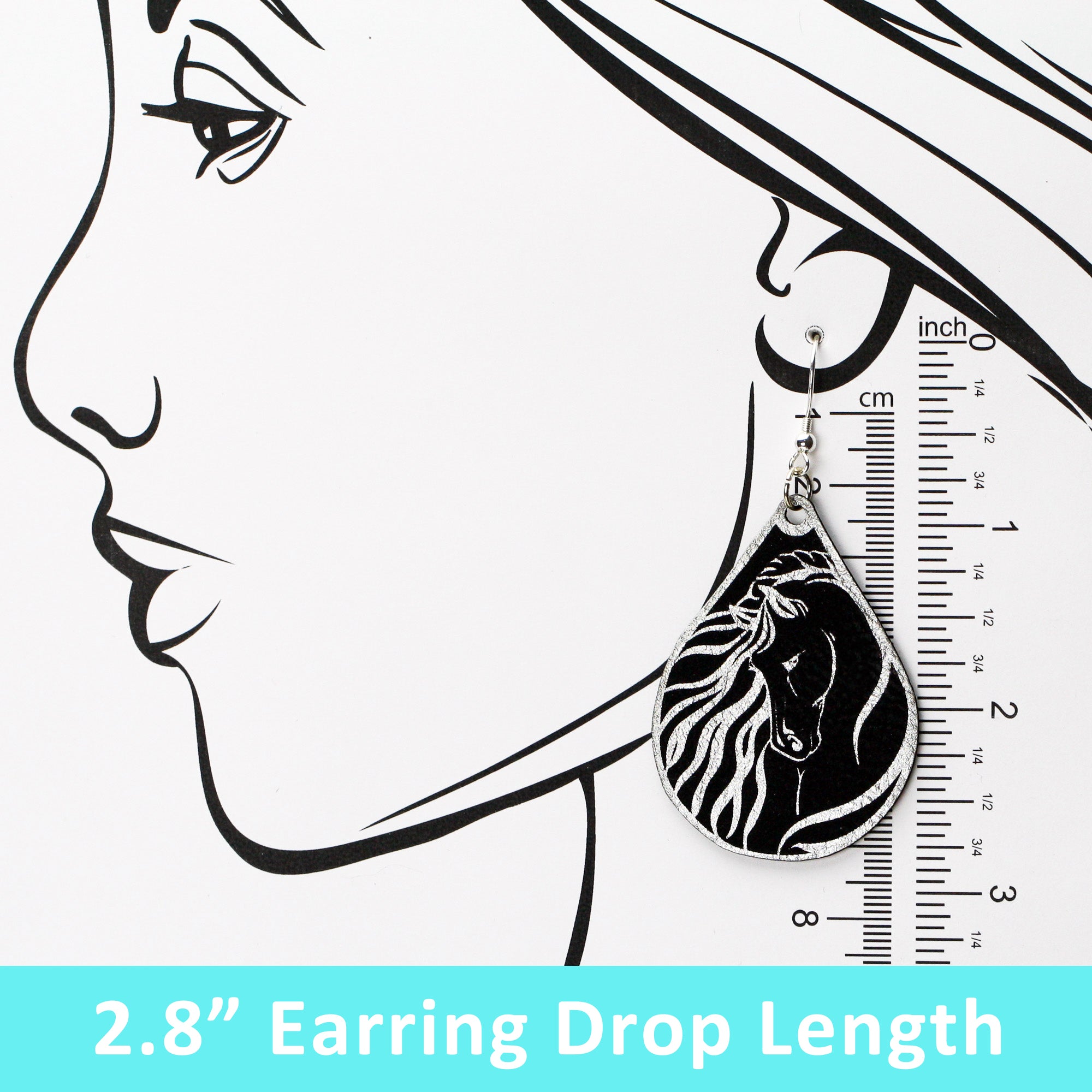 Regal Gypsy Horse Head Earrings in multiple colors, featuring lightweight faux leather and sterling silver accents.