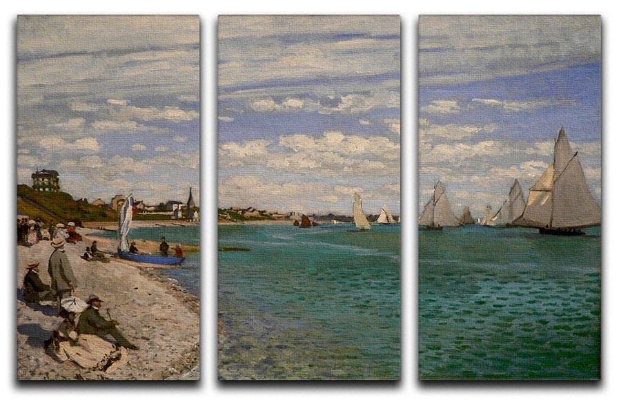 Three-panel canvas print of Monet's Regatta at St. Adresse, showcasing vibrant colors and intricate details.
