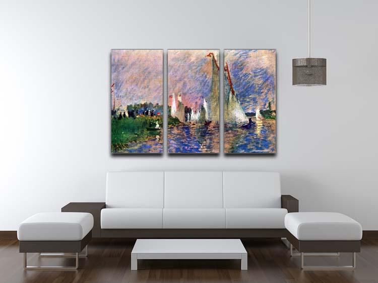 Regatta in Argenteuil by Renoir, a stunning 3-panel canvas print showcasing vibrant colors and intricate details.