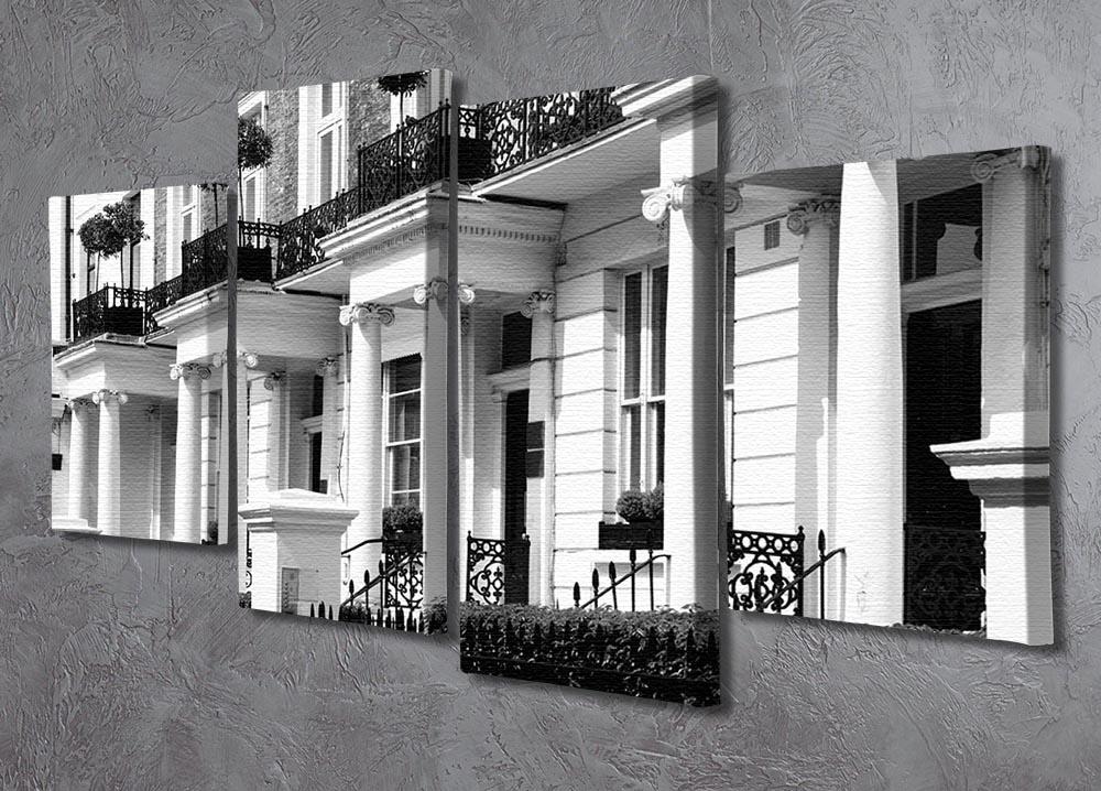 Regency Georgian terraced town house 4 split panel canvas artwork displayed in a modern living room setting.