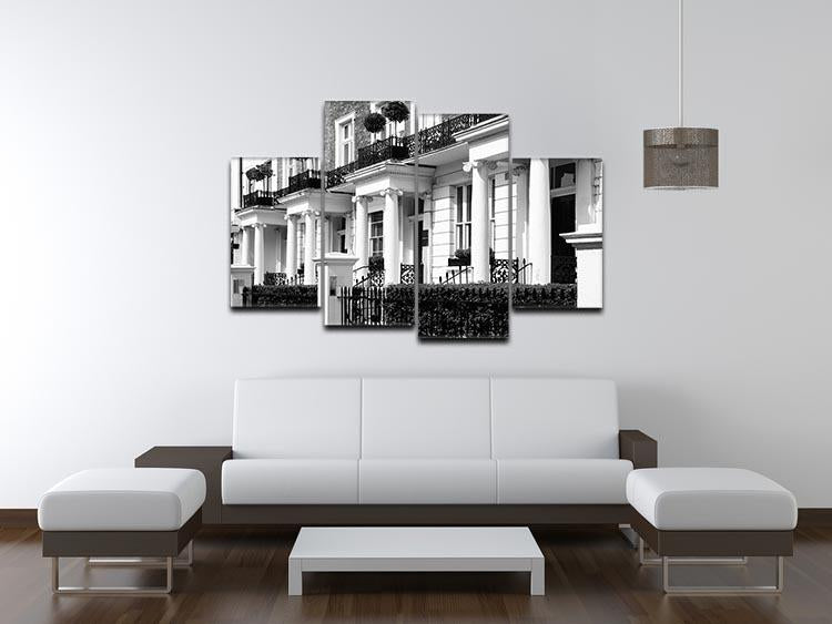 Regency Georgian terraced town house 4 split panel canvas artwork displayed in a modern living room setting.