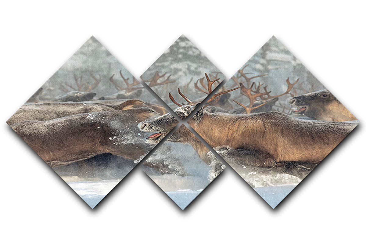 Reindeers III 4 Square Multi Panel Canvas artwork featuring majestic reindeer in a vibrant, nature-inspired design.