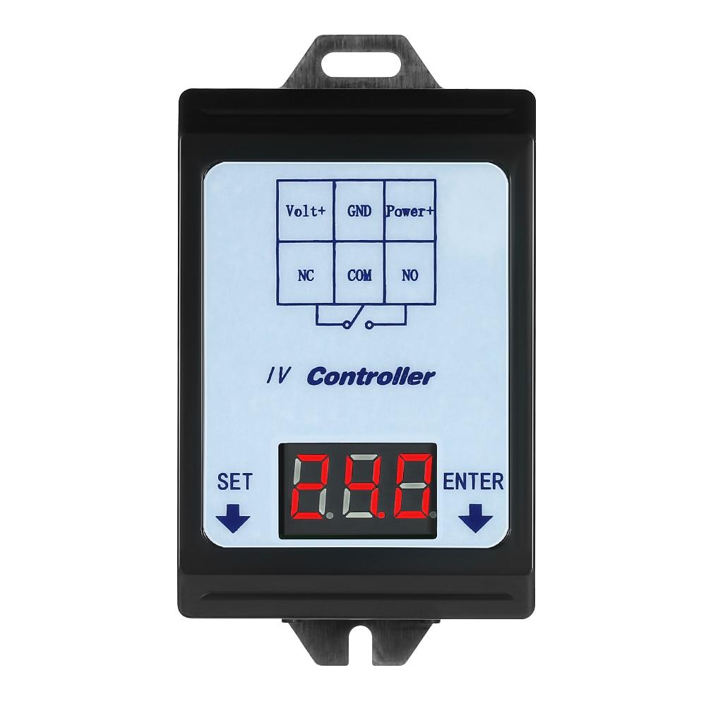 Relay Switch Controller for DC voltage detection, featuring a digital display and compact design, suitable for various electrical projects.