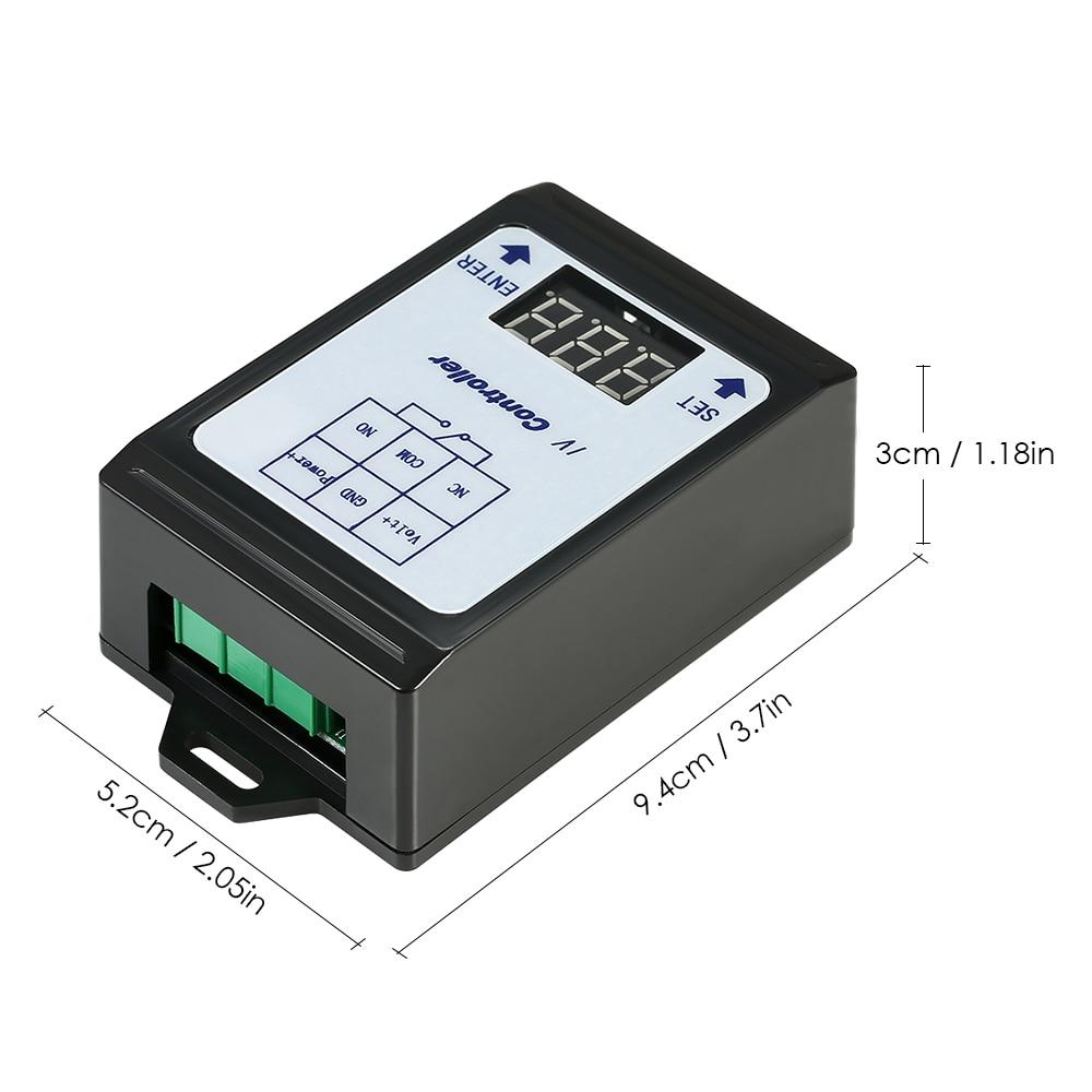 Relay Switch Controller for DC voltage detection, featuring a digital display and compact design, suitable for various electrical projects.
