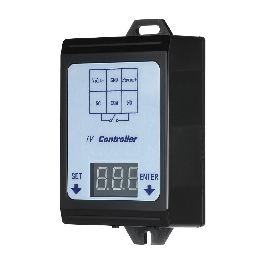 Relay Switch Controller for DC voltage detection, featuring a digital display and compact design, suitable for various electrical projects.