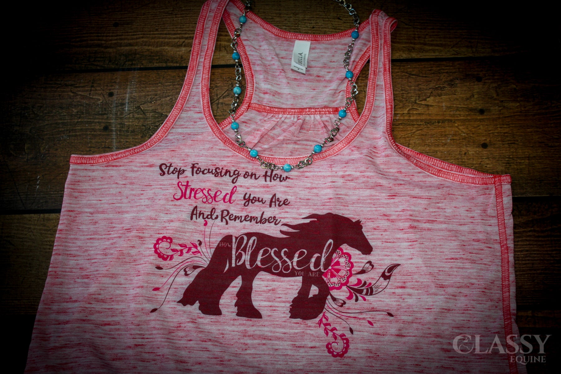A stylish Marbled Red Gypsy Flowy Tank top featuring the inspirational quote 'Remember How Blessed You Are' in a relaxed fit.