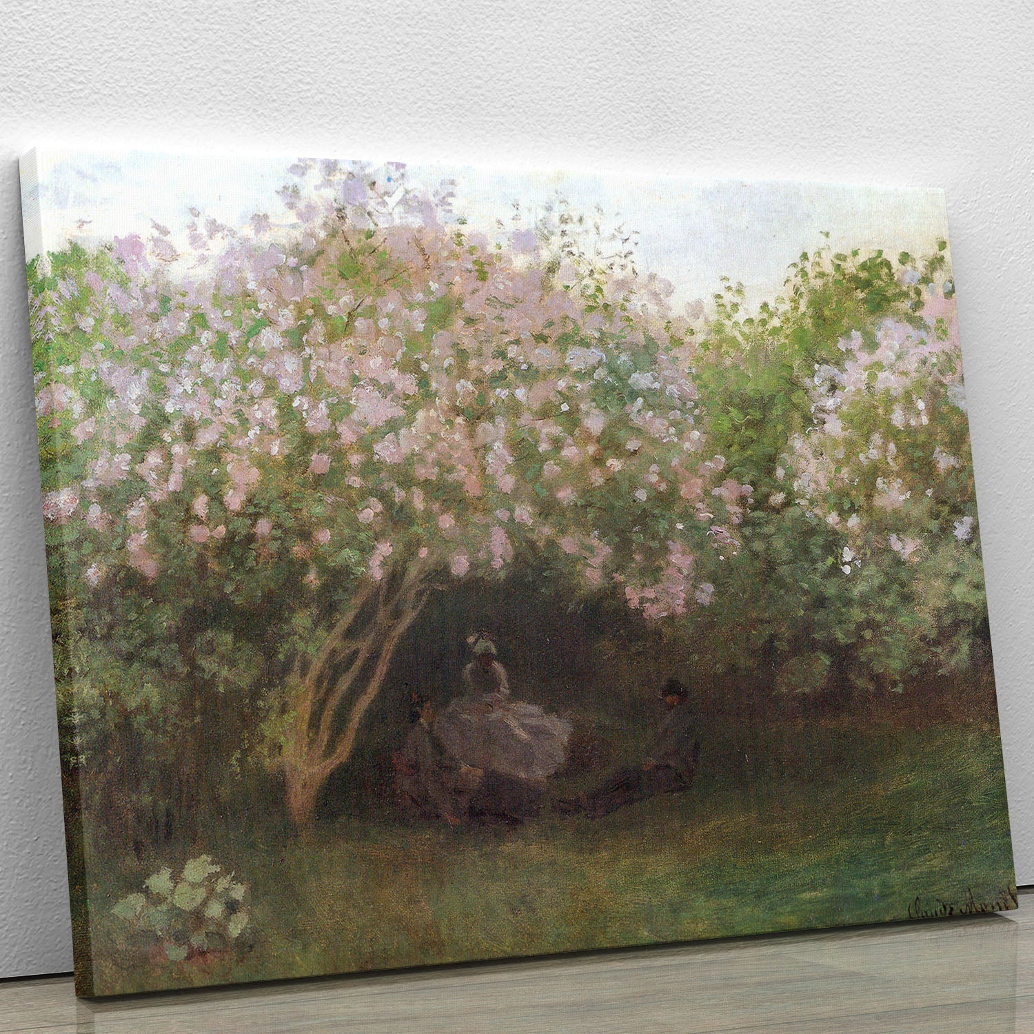 Repos sous les lilas 1872 by Monet canvas print showcasing vibrant colors and serene lilac bushes, perfect for home decor.