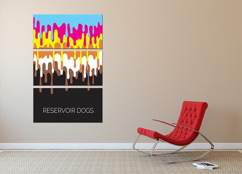 Three-panel canvas print featuring minimalist art inspired by Reservoir Dogs movie, showcasing striking visuals and elegant design.