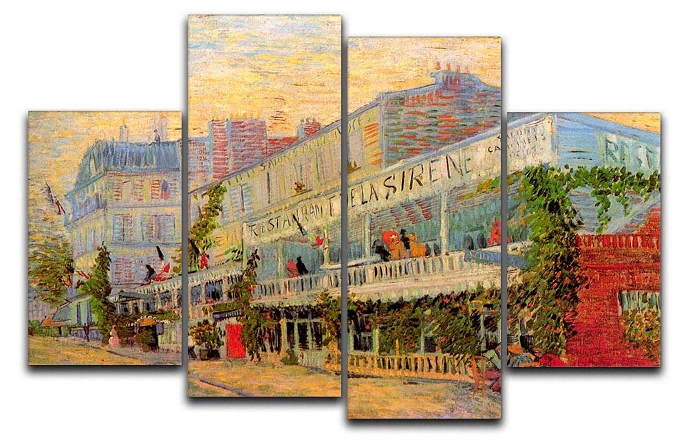 A 4-split canvas artwork featuring Van Gogh's Restaurant de la Sirene, showcasing vibrant colors and dynamic design.