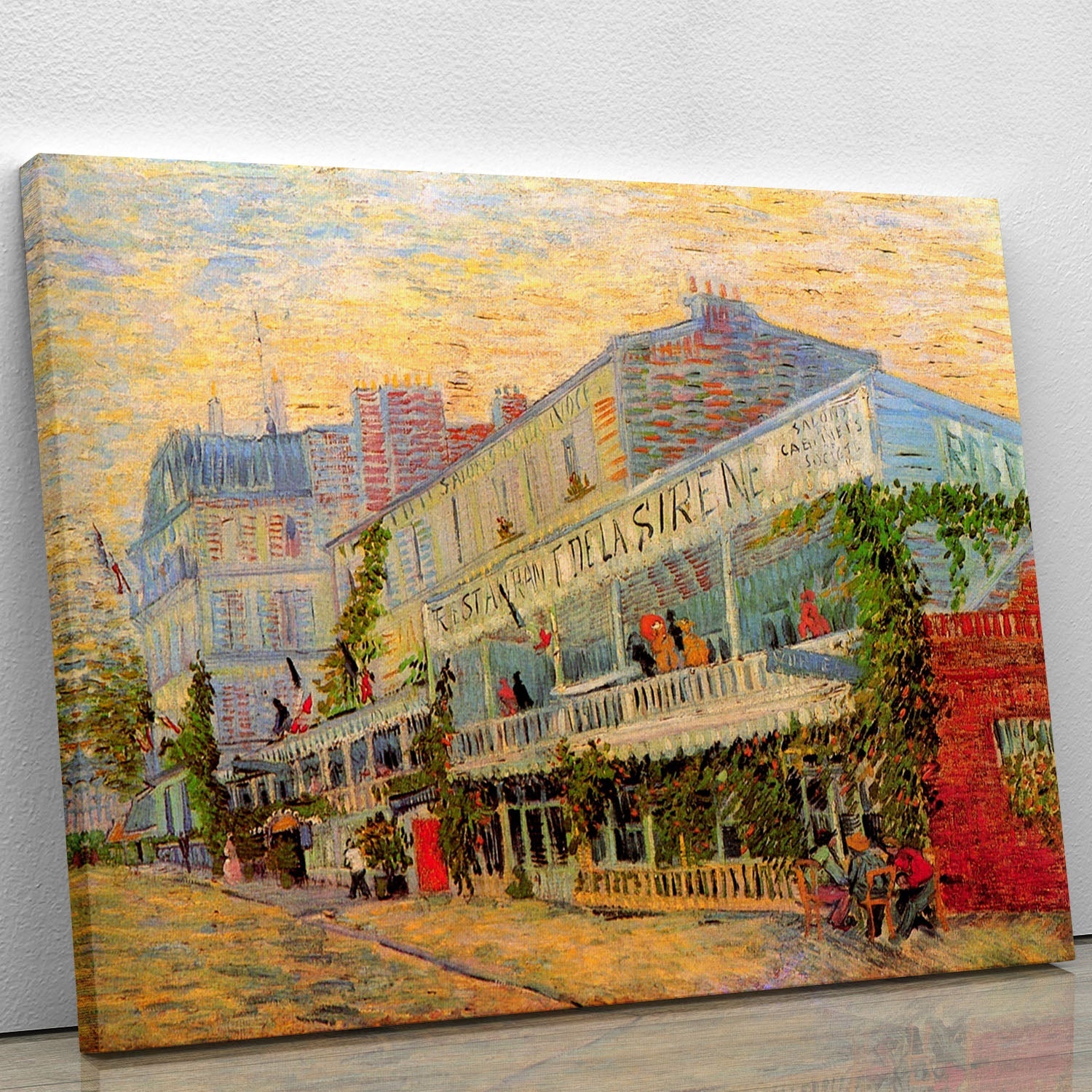 Canvas print of Van Gogh's Restaurant de la Sirene at Asnieres, showcasing vibrant colors and lively scene.