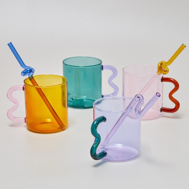 A colorful Retro Wavy Mug with a stained-glass finish and ergonomic handle, showcasing its unique design and vibrant colors.