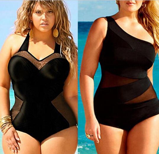 Retro Women's Sexy Plus Size Black One-Piece Padded Swimsuit Bikini showcasing a stylish design with padded support and high waist fit.