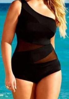 Retro Women's Sexy Plus Size Black One-Piece Padded Swimsuit Bikini showcasing a stylish design with padded support and high waist fit.