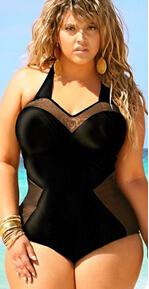 Retro Women's Sexy Plus Size Black One-Piece Padded Swimsuit Bikini showcasing a stylish design with padded support and high waist fit.