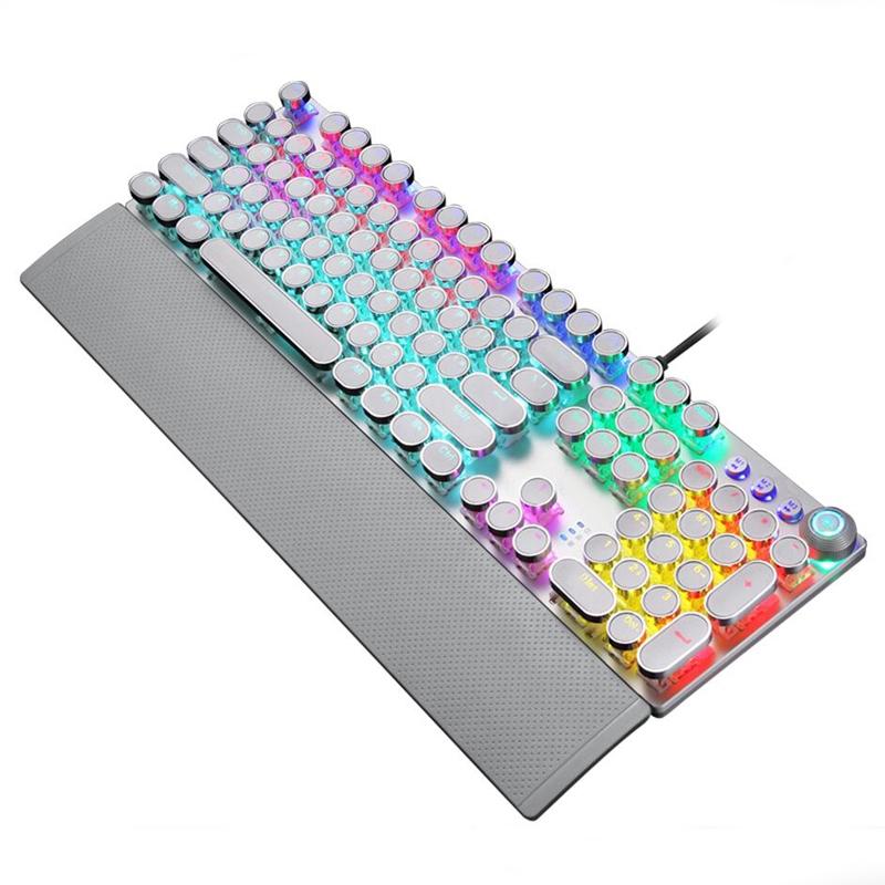 RGB Mechanical Keyboard with backlit keys and multimedia control knob, showcasing a punk style design.
