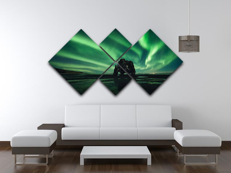 Rhino silhouette artwork displayed on a four-panel canvas, showcasing a striking design that enhances any interior space.