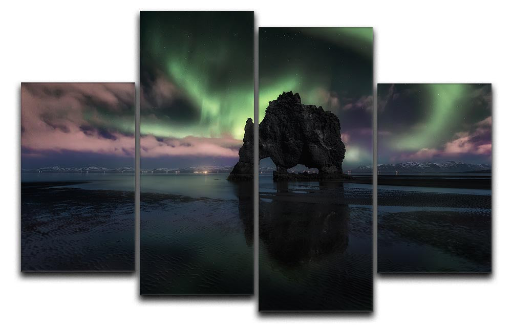 Rhino Silhouette II 4 Split Panel Canvas artwork featuring a majestic rhino design divided into four equal panels, creating a dynamic visual effect.