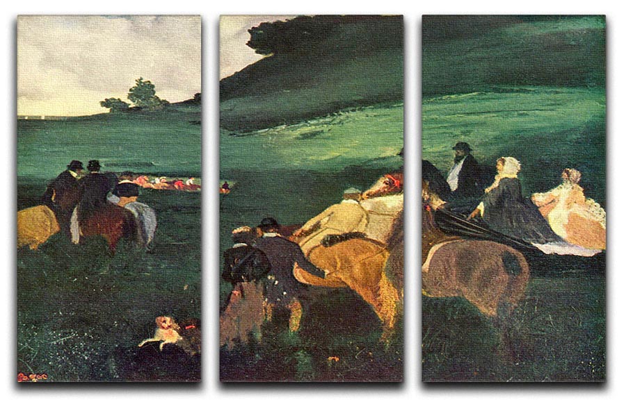 Three-panel canvas print of Riders in the Landscape by Degas, showcasing vibrant colors and intricate details.
