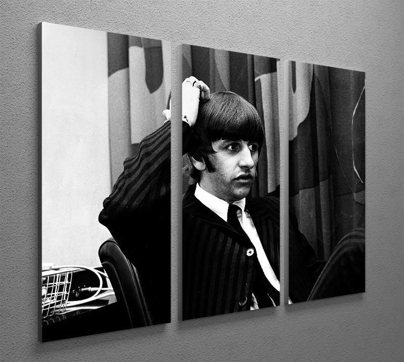 A stunning 3-panel canvas print featuring Ringo Starr at a press conference, showcasing vibrant colors and intricate details.