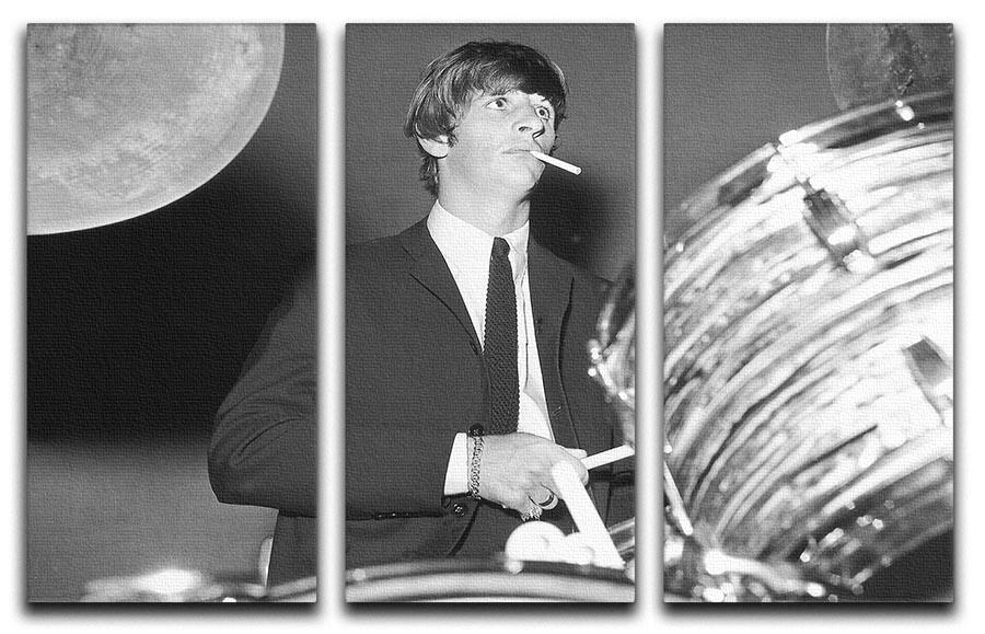 A stunning 3-panel canvas print featuring Ringo Starr playing the drums, showcasing vibrant colors and dynamic imagery.