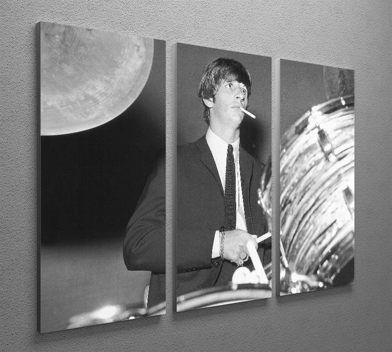 A stunning 3-panel canvas print featuring Ringo Starr playing the drums, showcasing vibrant colors and dynamic imagery.