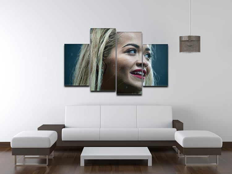 Rita Ora 4 Split Panel Canvas artwork featuring vibrant colors and dynamic design, divided into four equal sections for a modern look.