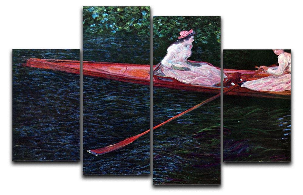 River Epte by Monet 4 Split Panel Canvas artwork showcasing vibrant colors and impressionist style, divided into four equal sections.
