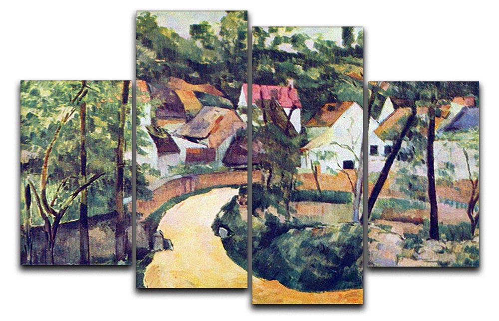 Road Bend by Cezanne 4 Split Panel Canvas artwork showcasing a serene landscape divided into four panels.