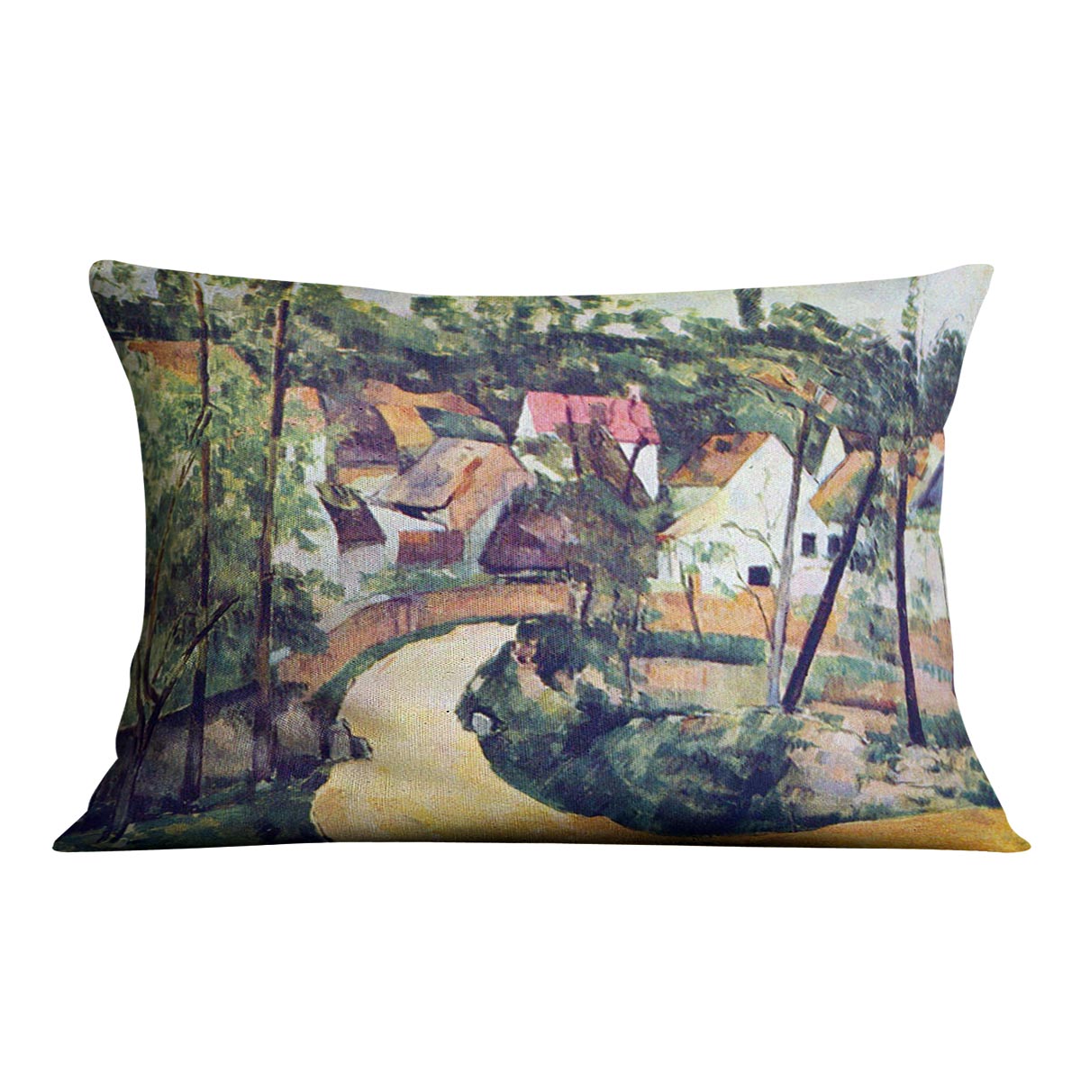 Road Bend by Cezanne Cushion featuring vibrant abstract design on luxurious vegan faux suede.