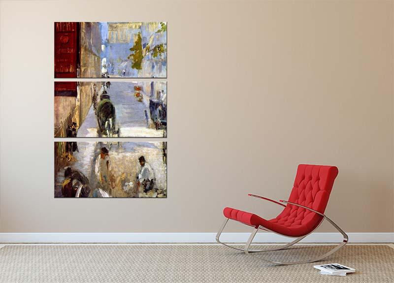 Three-panel canvas print featuring Manet's Road Workers Rue de Berne, showcasing vibrant colors and intricate details.