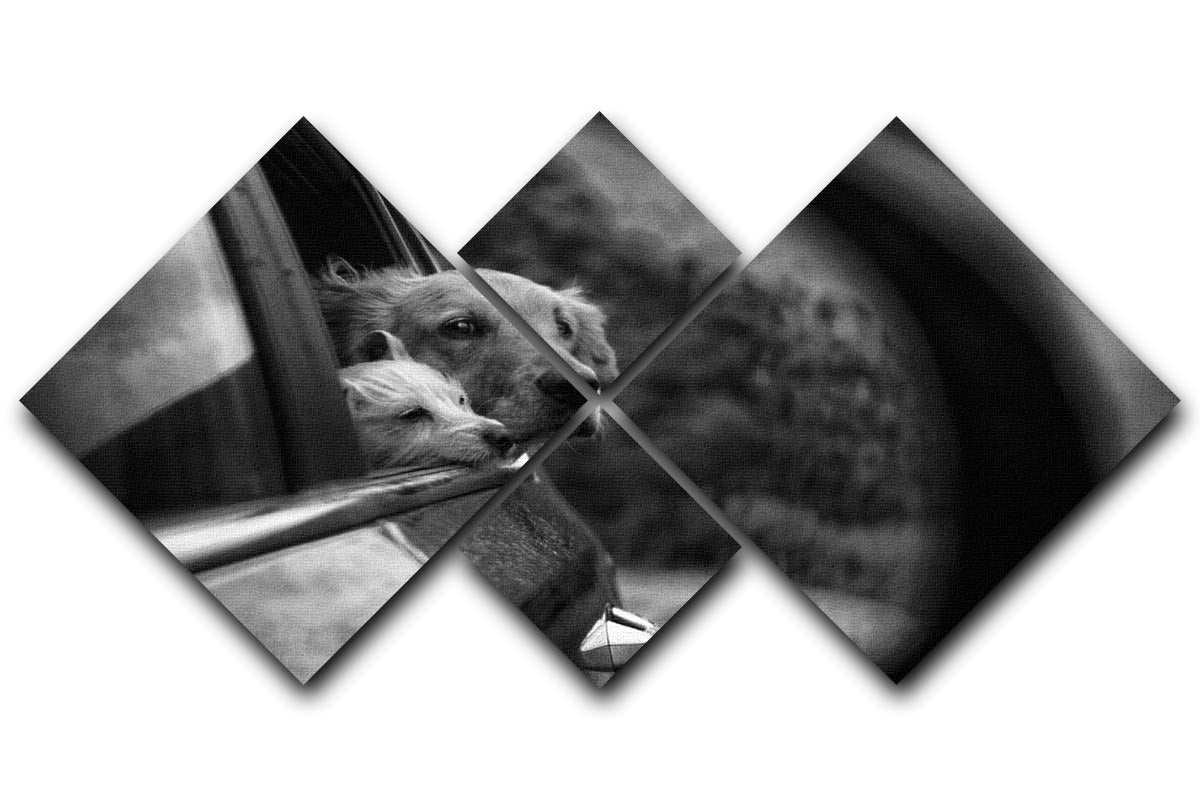 A vibrant 4-square multi panel canvas artwork depicting a scenic road trip landscape, enhancing home decor.