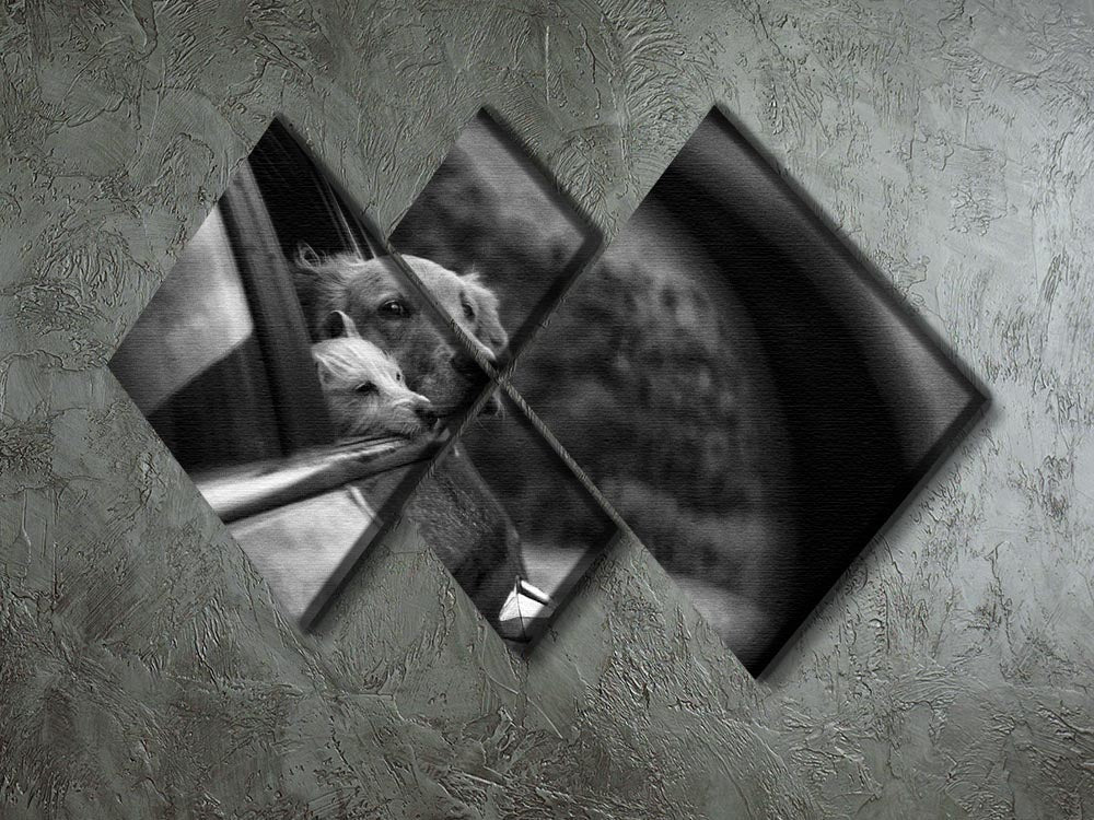 A vibrant 4-square multi panel canvas artwork depicting a scenic road trip landscape, enhancing home decor.