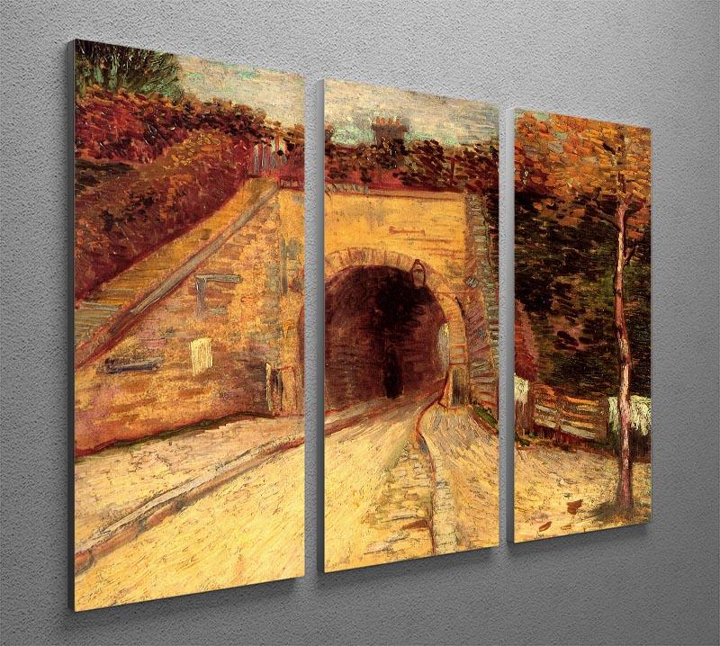 Three-panel canvas art featuring Van Gogh's Roadway with Underpass, showcasing vibrant colors and intricate details.