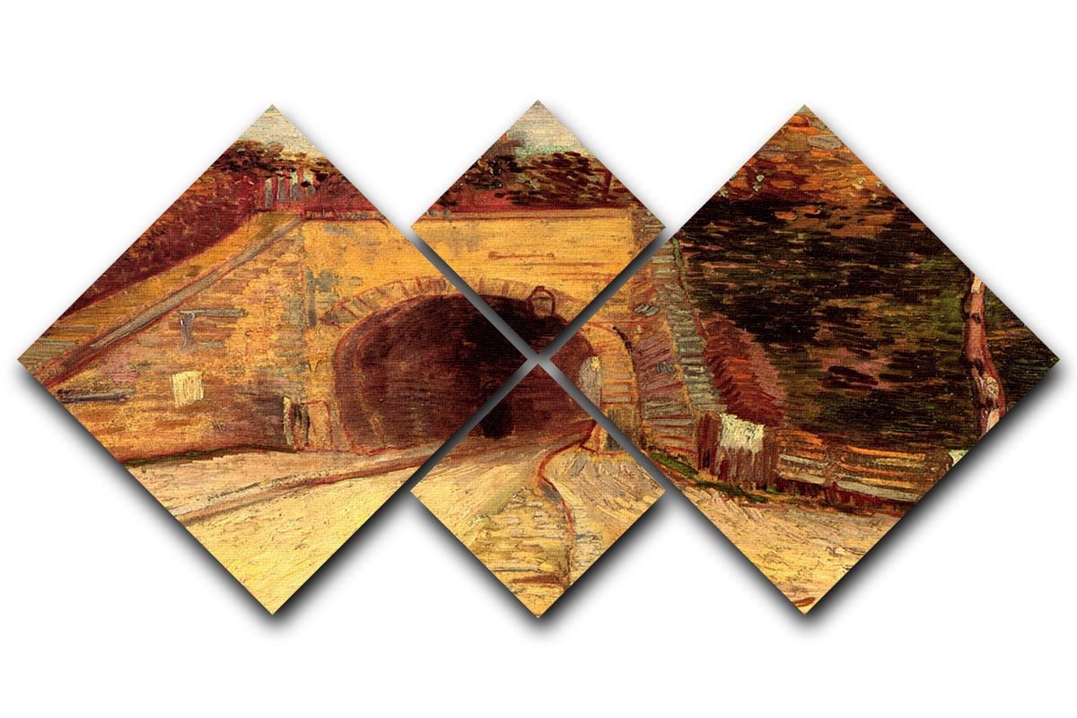 A 4-square multi-panel canvas artwork featuring Van Gogh's Roadway with Underpass, showcasing vibrant colors and intricate details.