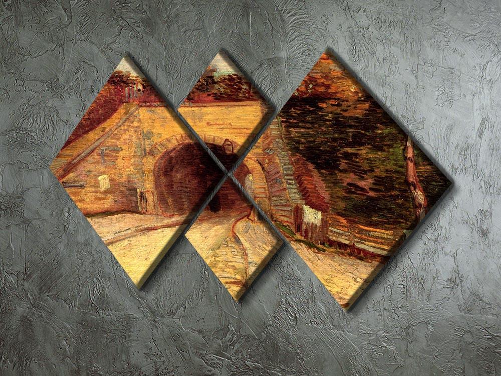A 4-square multi-panel canvas artwork featuring Van Gogh's Roadway with Underpass, showcasing vibrant colors and intricate details.