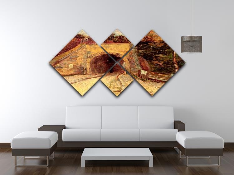 A 4-square multi-panel canvas artwork featuring Van Gogh's Roadway with Underpass, showcasing vibrant colors and intricate details.