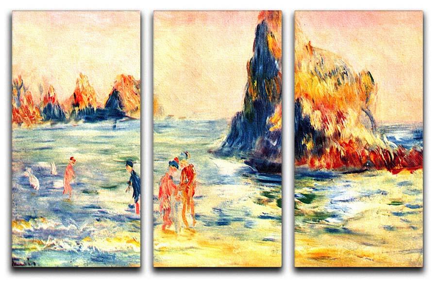 Three-panel canvas print of Rock Cliffs in Guernsey by Renoir, showcasing vibrant colors and intricate details.