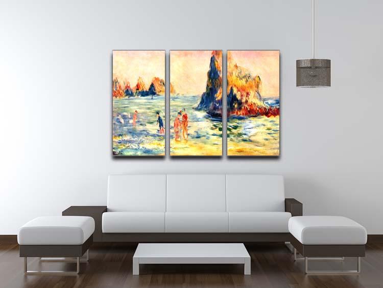 Three-panel canvas print of Rock Cliffs in Guernsey by Renoir, showcasing vibrant colors and intricate details.