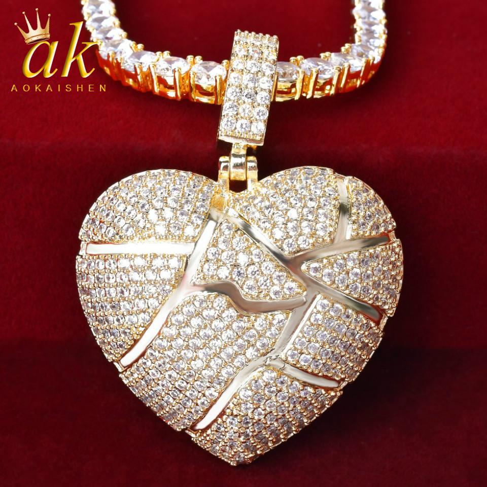 Rock Necklace for Men featuring a broken heart pendant in gold color, made of high-quality copper with a stylish design.