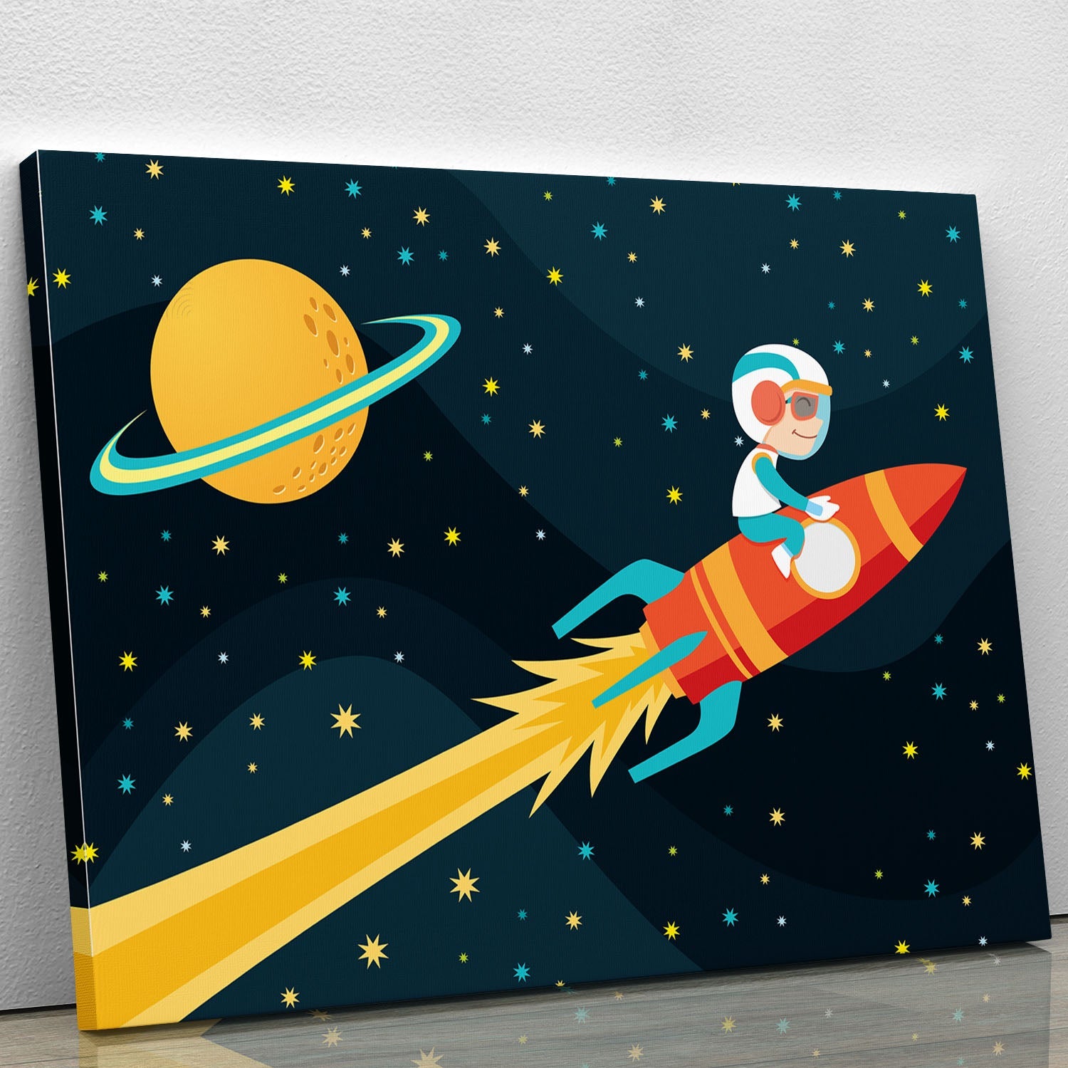 Rocket Boy Canvas Print featuring a vibrant and imaginative design, perfect for modern decor.
