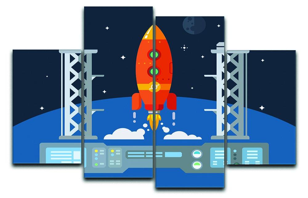 Rocket Startup Flat Design Concept 4 Split Panel Canvas showcasing a modern, dynamic artwork divided into four equal sections.