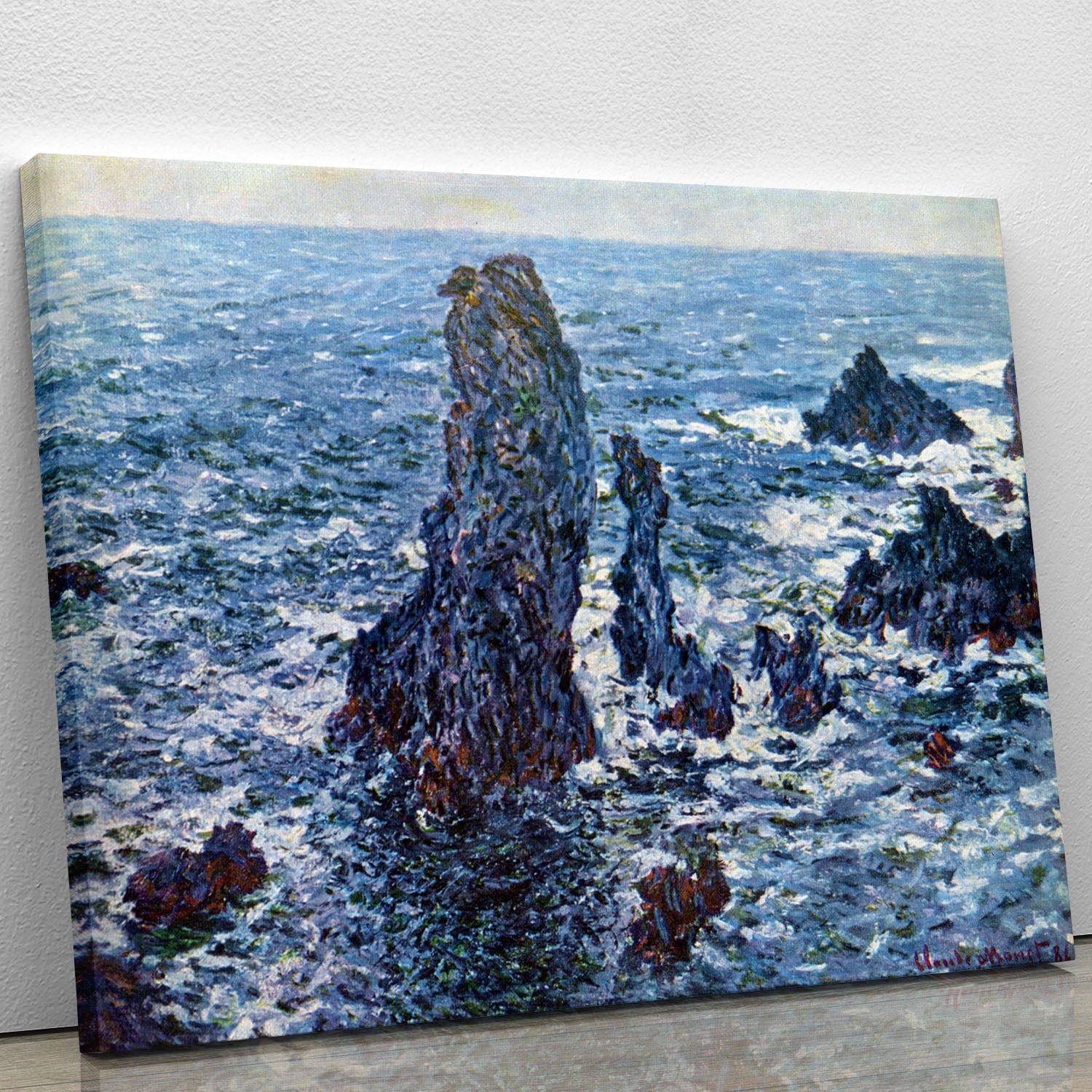 Canvas print of Monet's Rocks on Belle Ile, showcasing vibrant colors and intricate details of coastal scenery.
