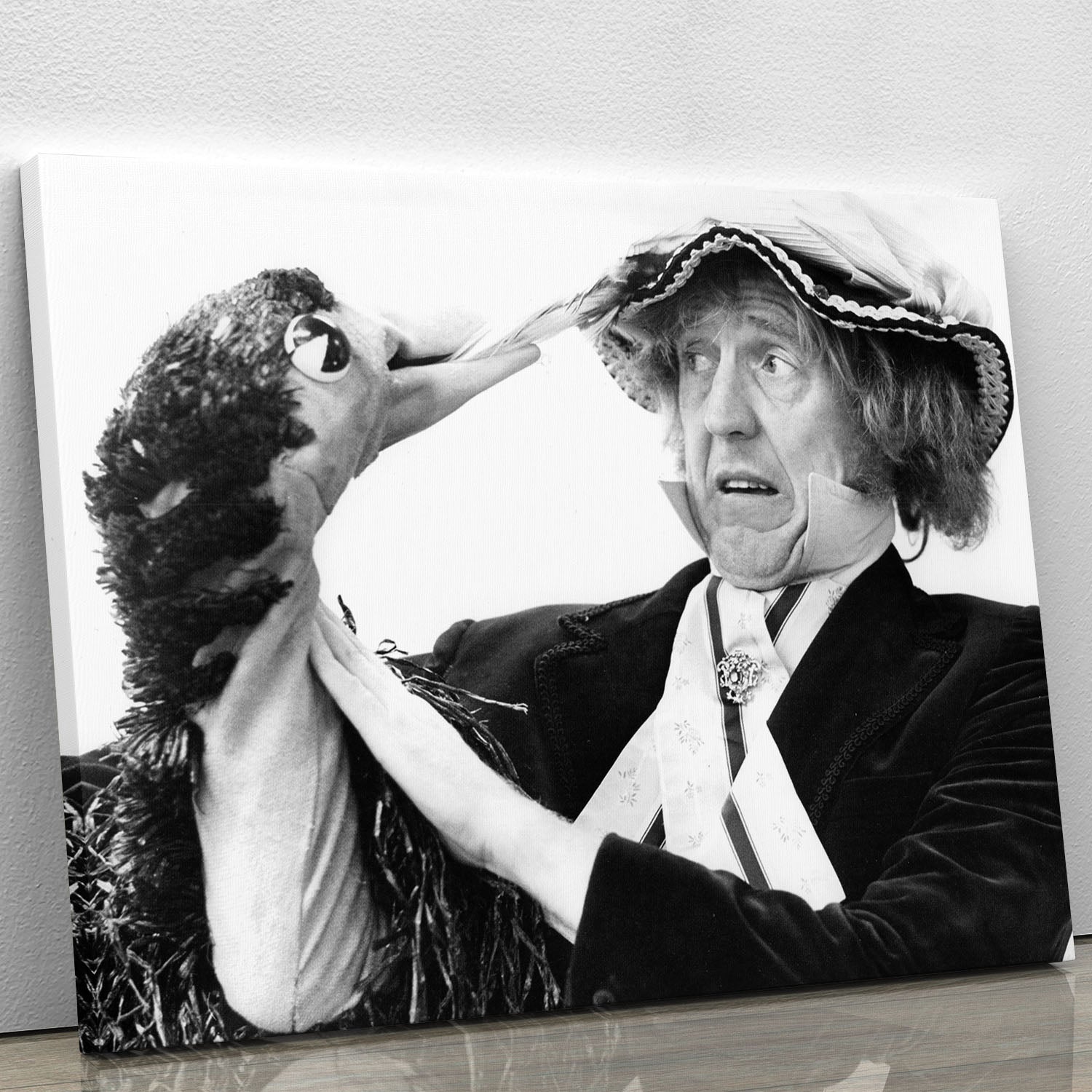 Rod Hull and Emu canvas print featuring vibrant colors and playful design, perfect for home decor.