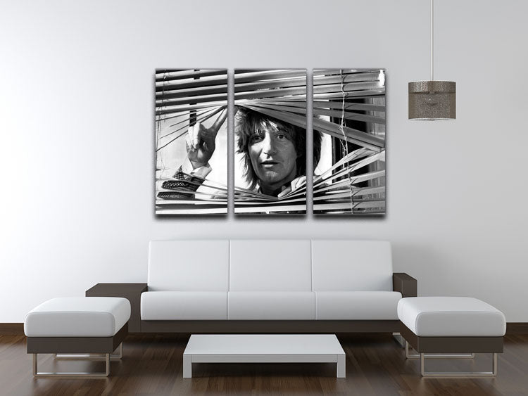 Rod Stewart in 1983 3-panel canvas print showcasing vibrant colors and detailed imagery.